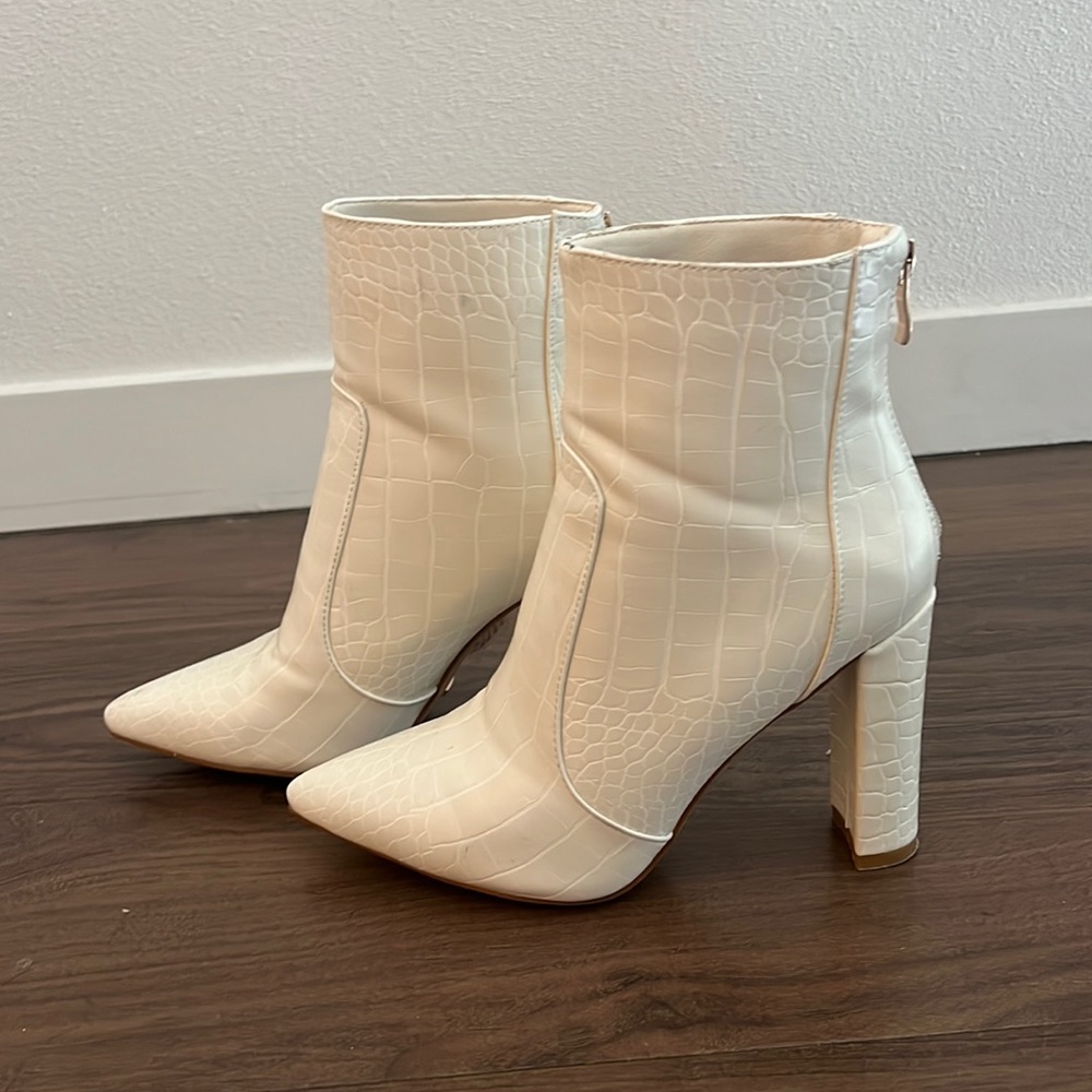 White Snakeskin Billini Booties